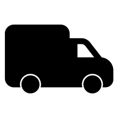 Black silhouette of a delivery truck on a white background