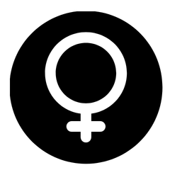 White female symbol in a black circle on a white background