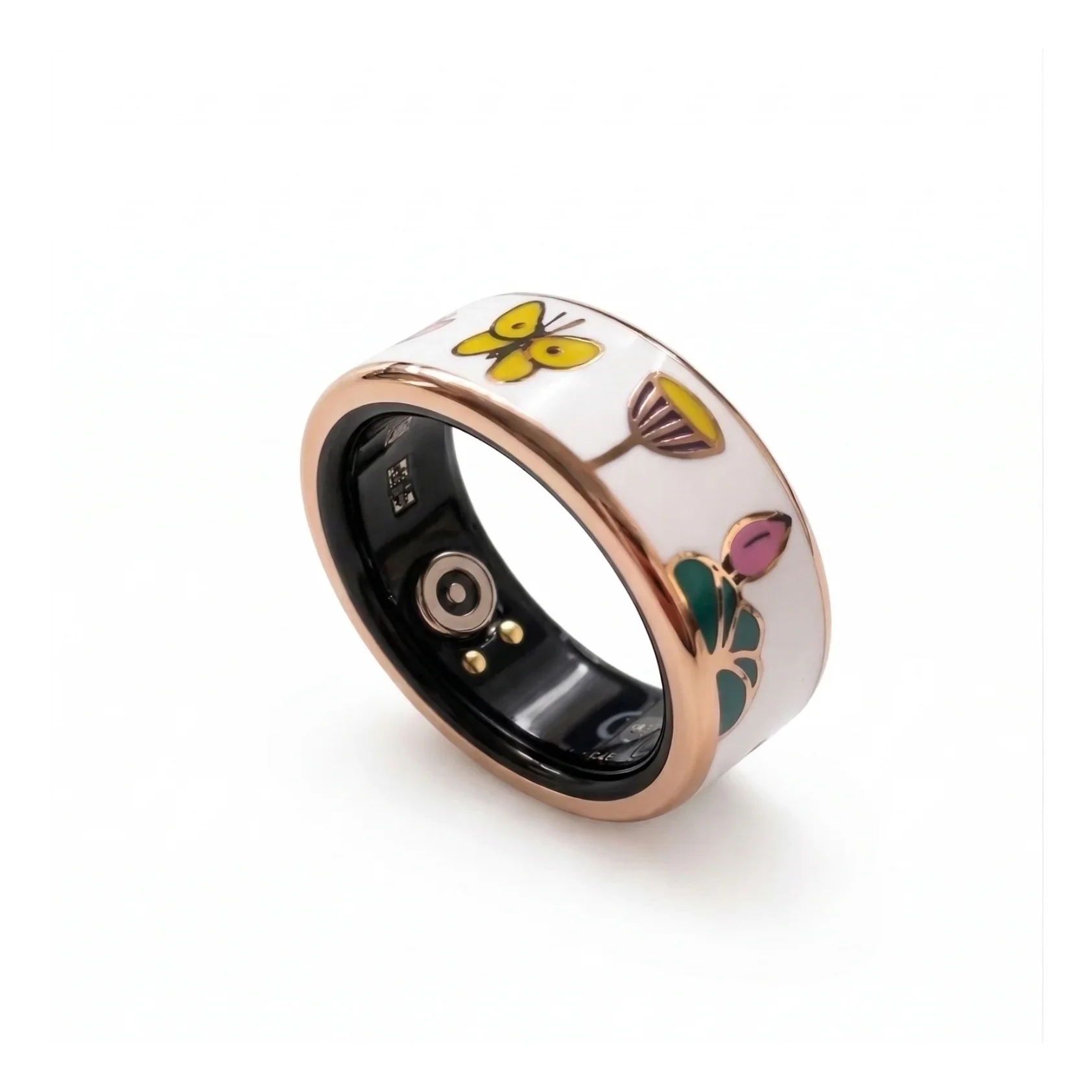 Nala rings stylish smart ring with floral design on a white background