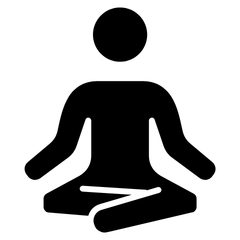 Black icon of a person sitting in a lotus position on a white background