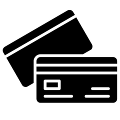 Black silhouette of two credit cards on a white background