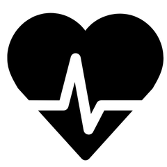 Black heart shape with a white pulse line on a white background