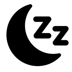 Black crescent moon with 'Zz' indicating sleep on a white background