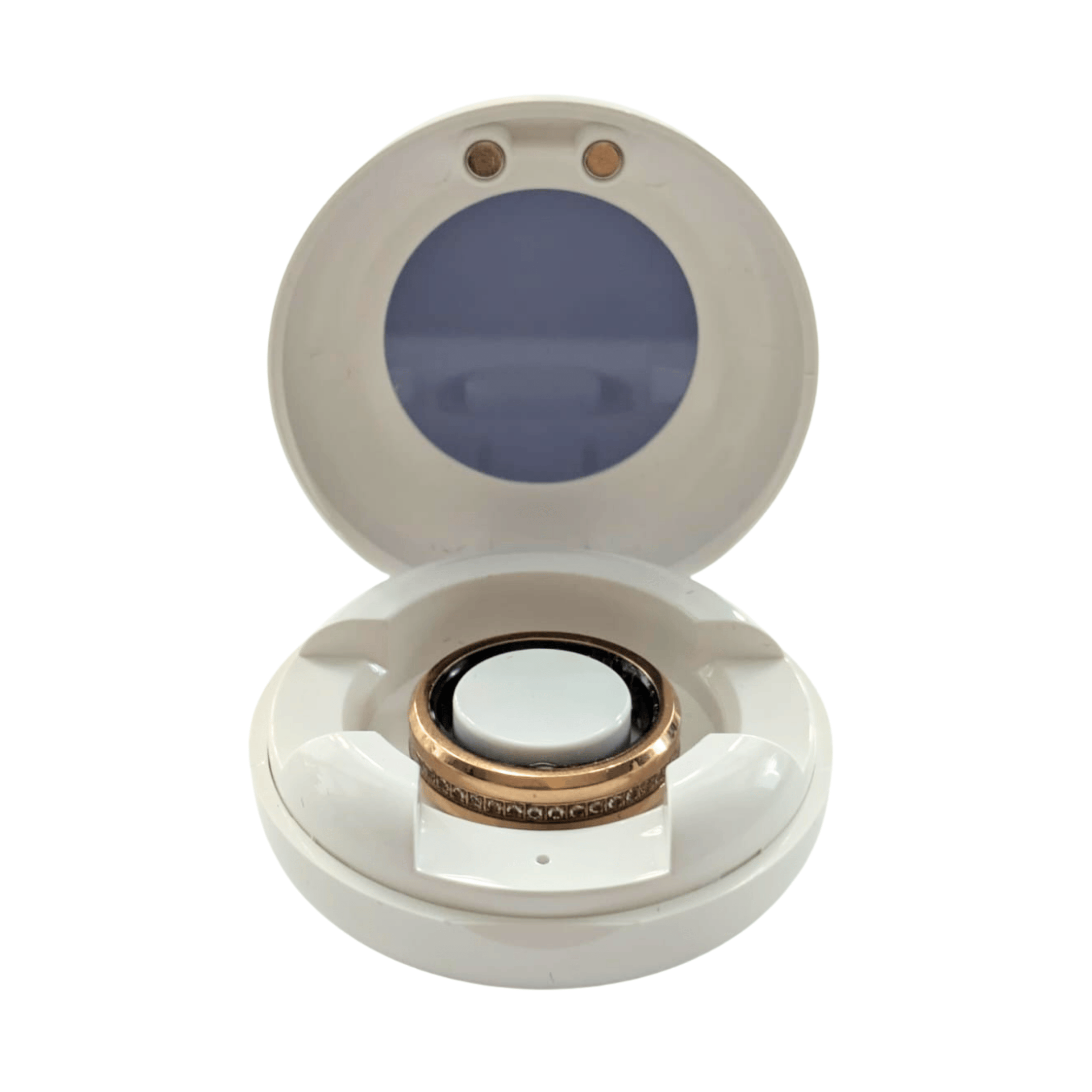 Compact jewelry case with a nala stylish smart ring inside on a white background