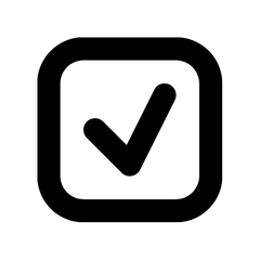Black check mark inside a square on a white background